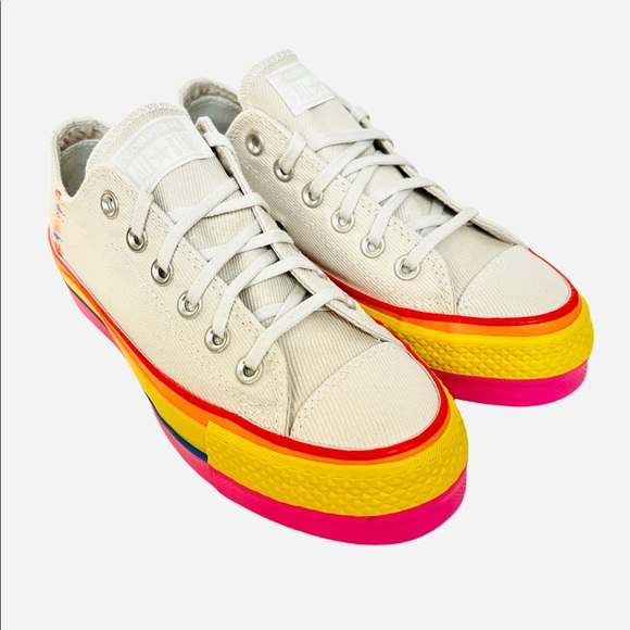 Converse Women's Sneakers in Cream with Rainbow Soles - Picture 4 of 13